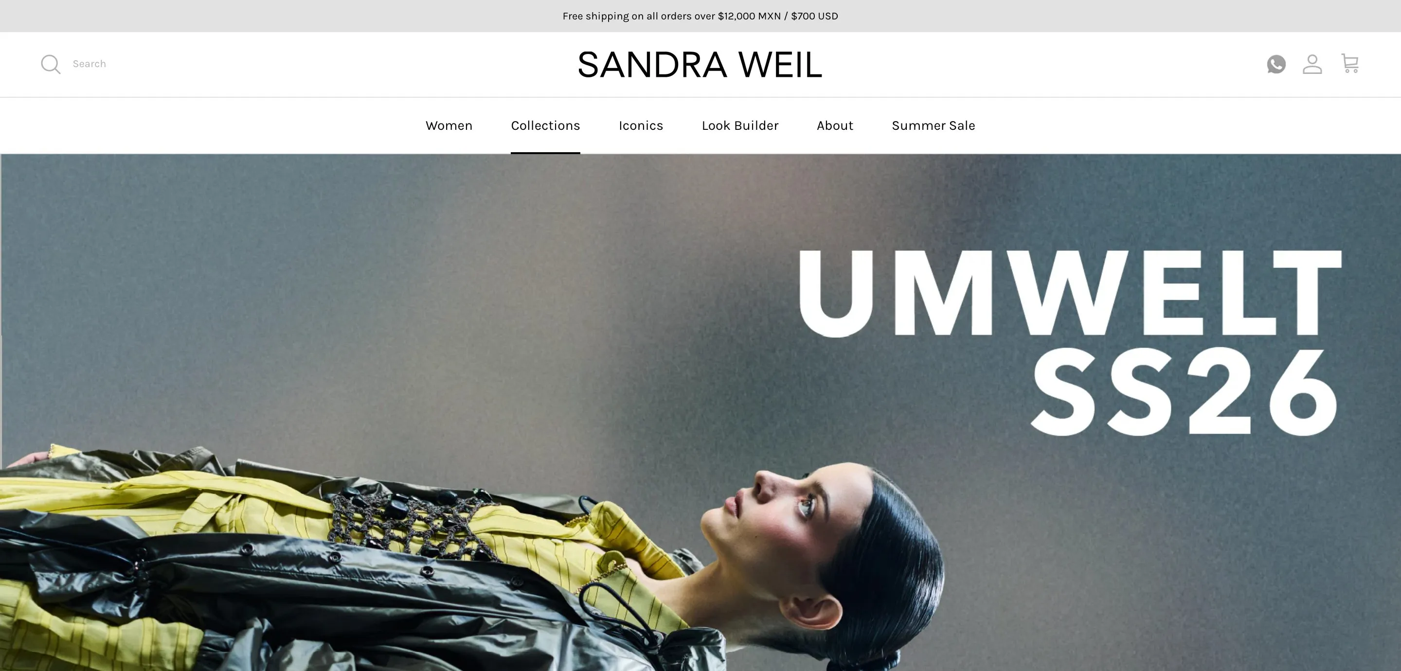Captura de la tienda en línea de Sandra Weil con su campaña editorial de temporada